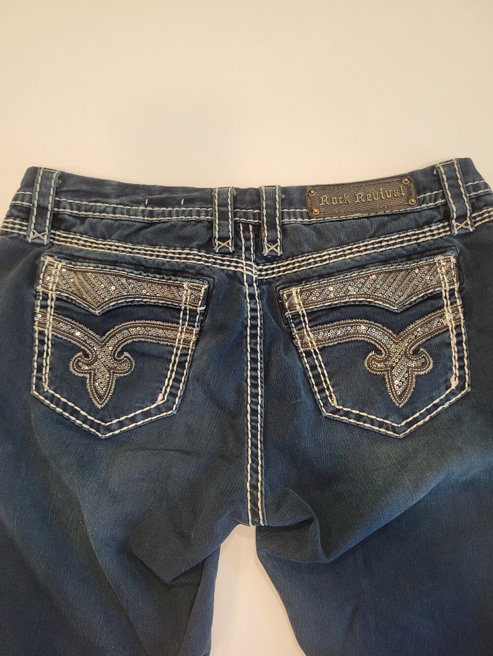 Rock Revival Vivian Easy Skinny 32 Straight Leg Fleur-de-lis Pocket Y2K Style - Picture 12 of 15